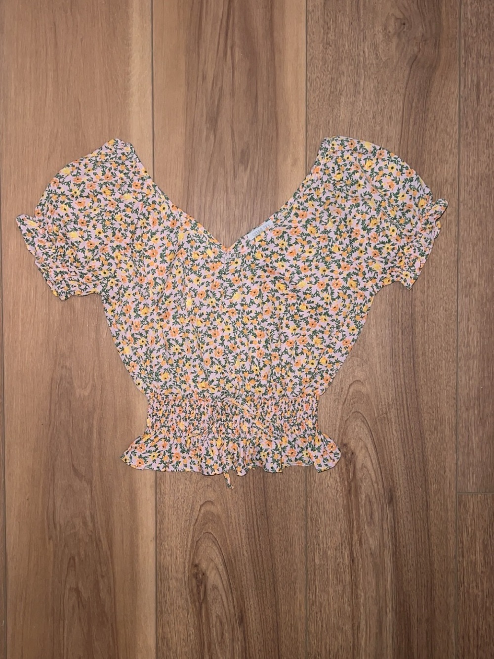 Sienna Sky - Floral Smocked Waist V-Neck Top - Yellow Pink